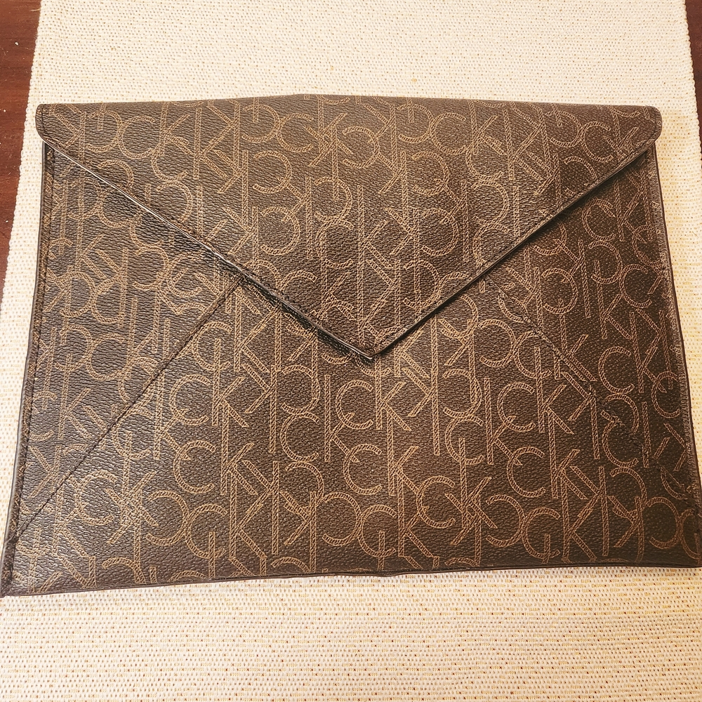 Calvin Klein Monogram Envelope Style Tablet Bag - Brown